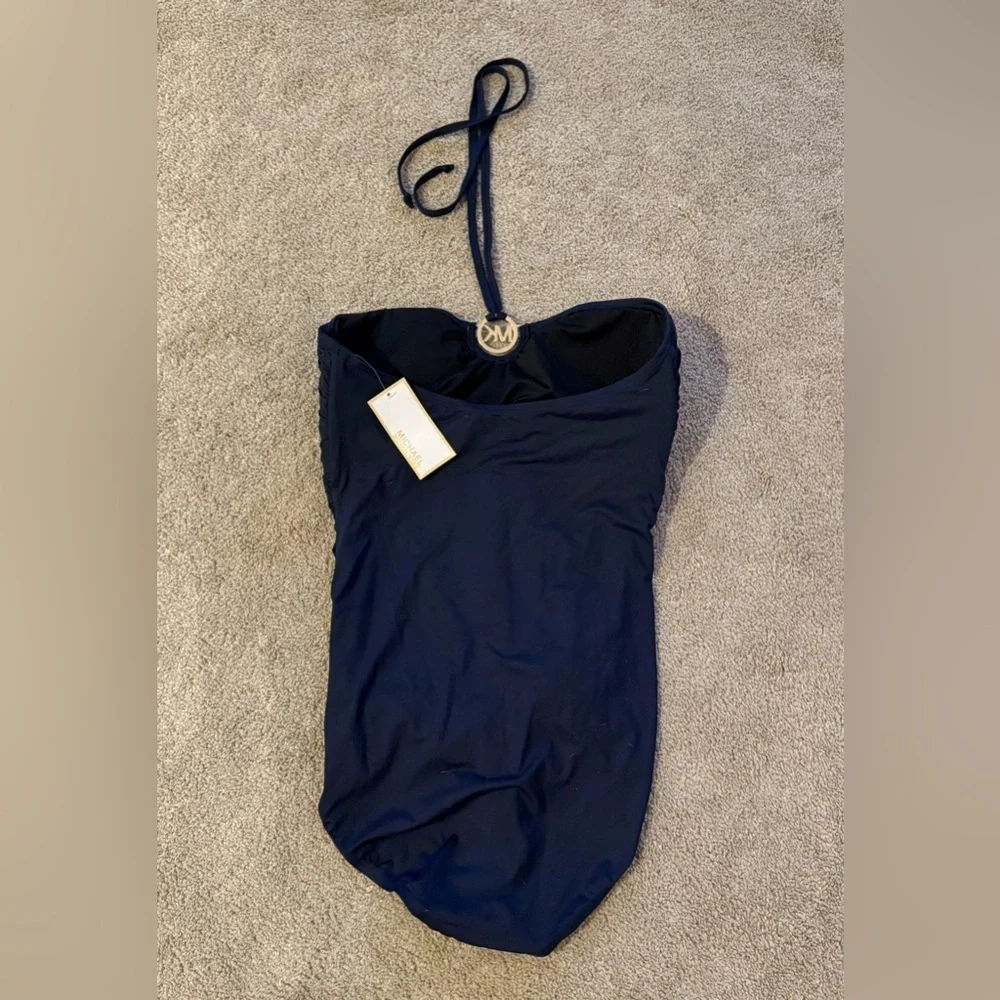Michael Kors Shirred Maillot One-Piece Swimsuit New Navy | Size 14 | NWT